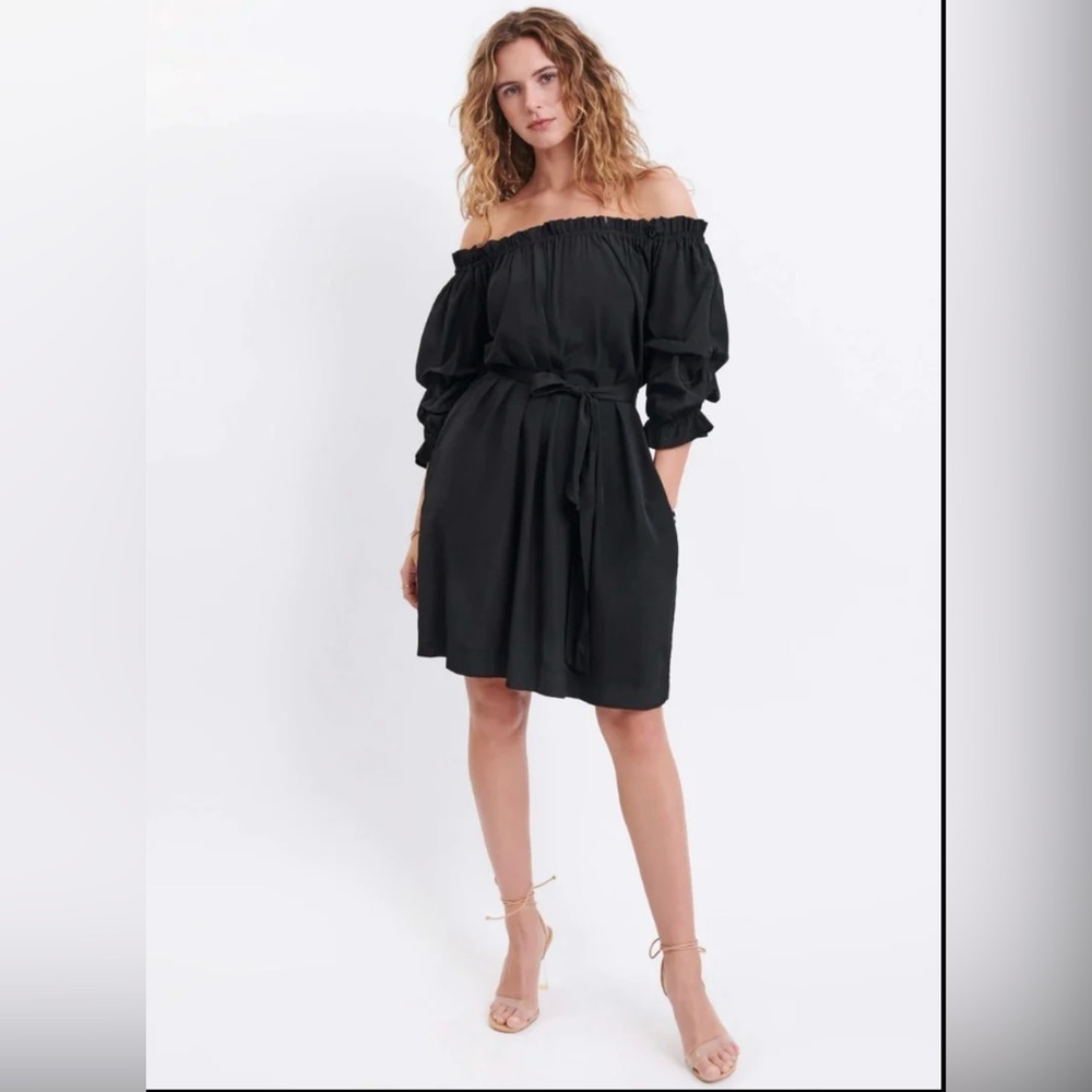 Mersea Tulum Ruffle Dress w/pockets in Black Size Medium Beach Vacation NEW